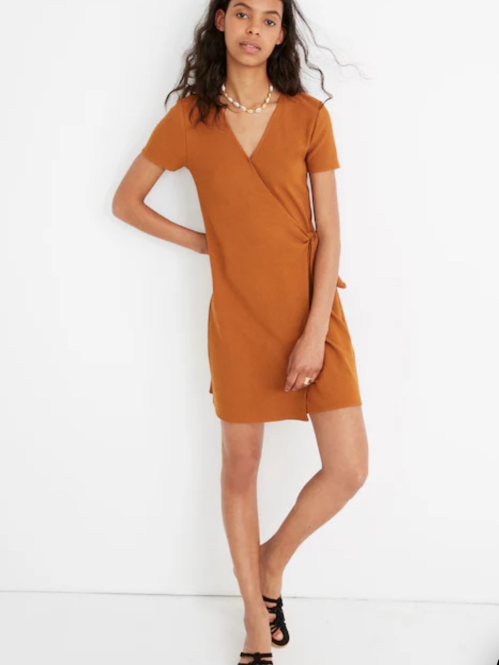 Madewell Short Sleeve Wrap Mini Dress in Rust Orange